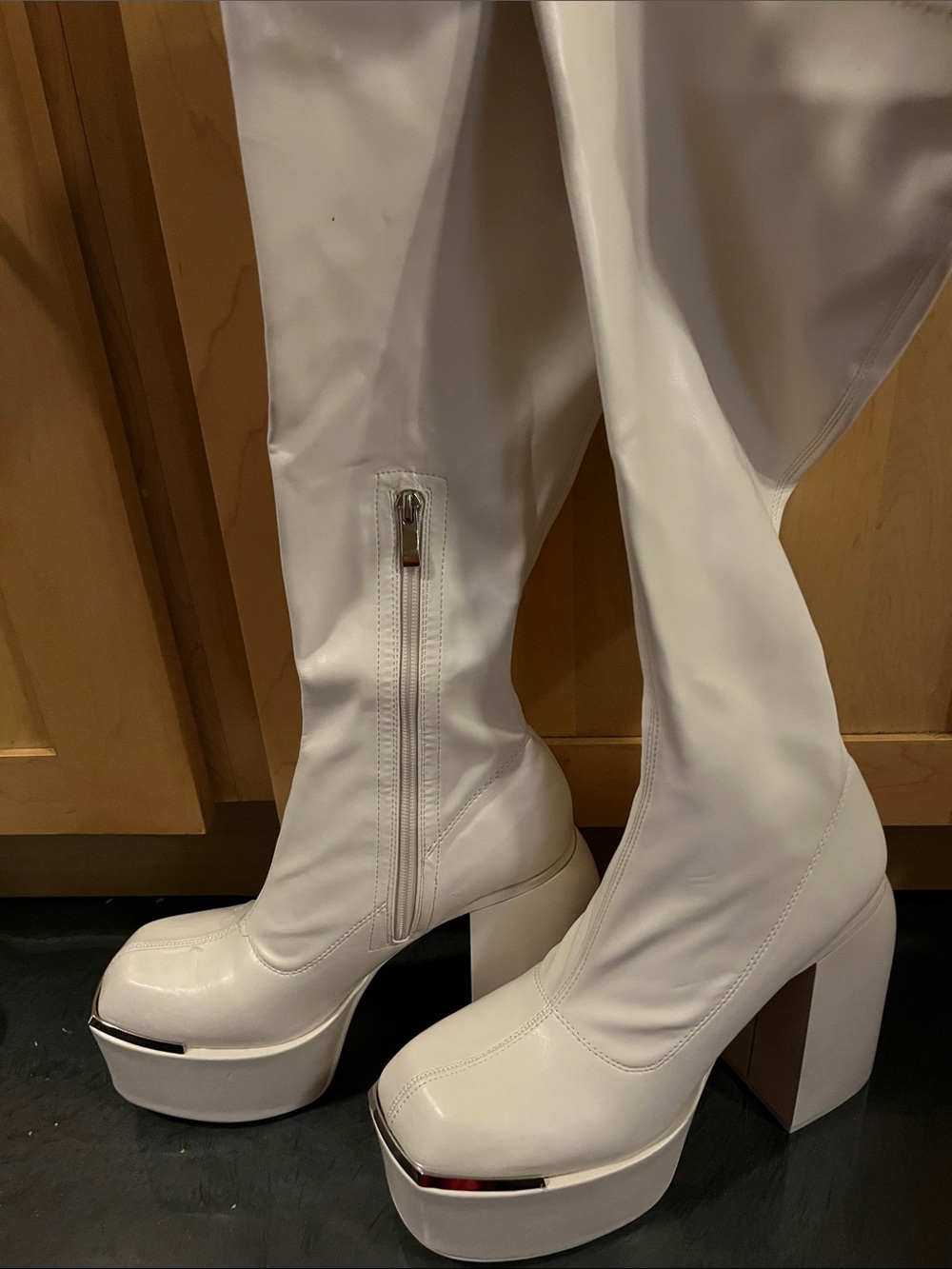 EGO  White Platform Knee-High Platform Boots